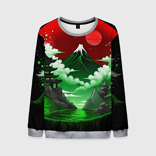 Мужской свитшот Япония красно-зеленая природа / 3D-Меланж – фото 1