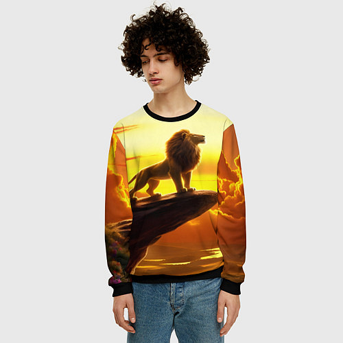 Мужской свитшот Лев на закате на горе / 3D-Черный – фото 3
