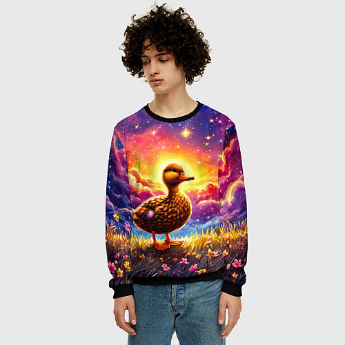 Мужской свитшот Космическая уточка / 3D-Черный – фото 3