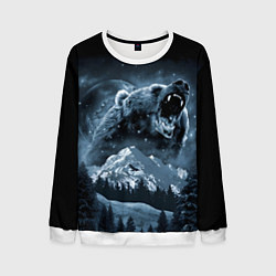 Свитшот мужской Медведь в зимнем лесу, цвет: 3D-белый