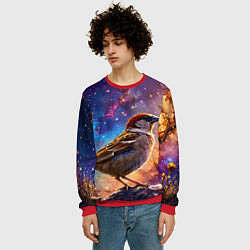 Свитшот мужской Воробей в космосе, цвет: 3D-красный — фото 2