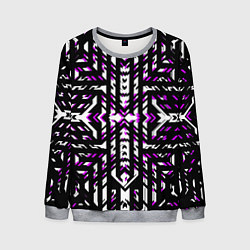 Свитшот мужской Чёрно-фиолетовые диагональные полосы на белом фоне, цвет: 3D-меланж