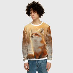 Свитшот мужской Лисица в снежном лесу, цвет: 3D-белый — фото 2