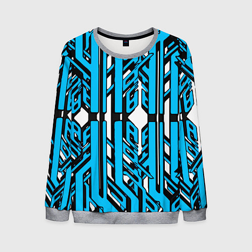 Мужской свитшот Чёрно-синие техно полосы на белом фоне / 3D-Меланж – фото 1