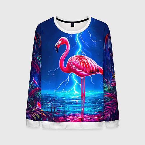 Мужской свитшот Фламинго и молния / 3D-Белый – фото 1