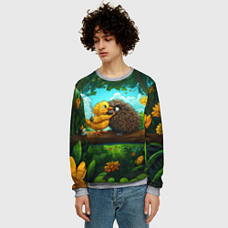 Свитшот мужской Цыпленок обнимает ежика, цвет: 3D-меланж — фото 2