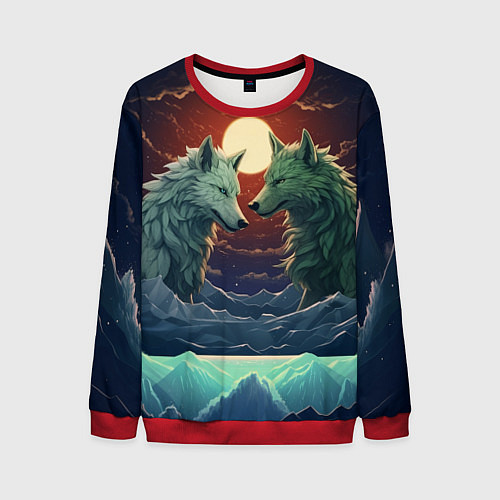 Мужской свитшот Волк и волчица / 3D-Красный – фото 1