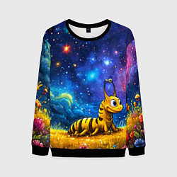 Свитшот мужской Гусеничка в космосе, цвет: 3D-черный