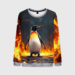 Свитшот мужской Пингвин в огне, цвет: 3D-меланж