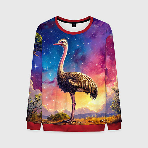Мужской свитшот Страус и звездное небо / 3D-Красный – фото 1