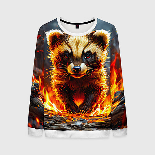 Мужской свитшот Енот в огне / 3D-Белый – фото 1