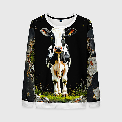 Мужской свитшот Корова на черном / 3D-Белый – фото 1