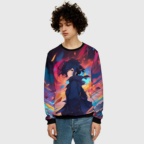 Мужской свитшот Аниме девушка и ветер / 3D-Черный – фото 3