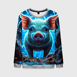 Свитшот мужской Свинья и разряды молний, цвет: 3D-меланж
