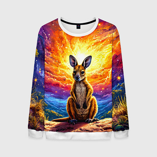 Мужской свитшот Кенгуру в космосе / 3D-Белый – фото 1