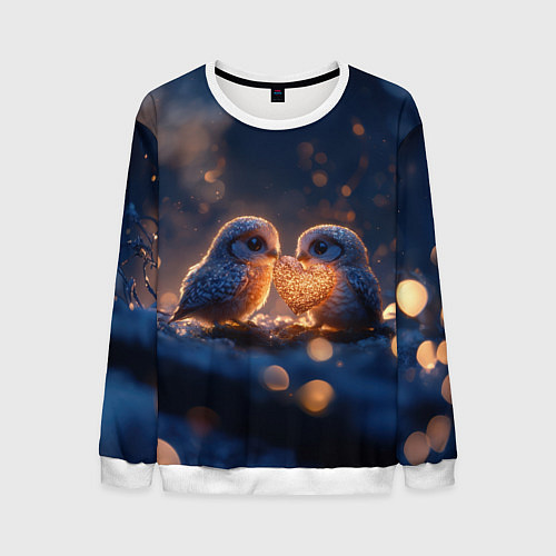 Мужской свитшот Милые влюбленные совушки / 3D-Белый – фото 1