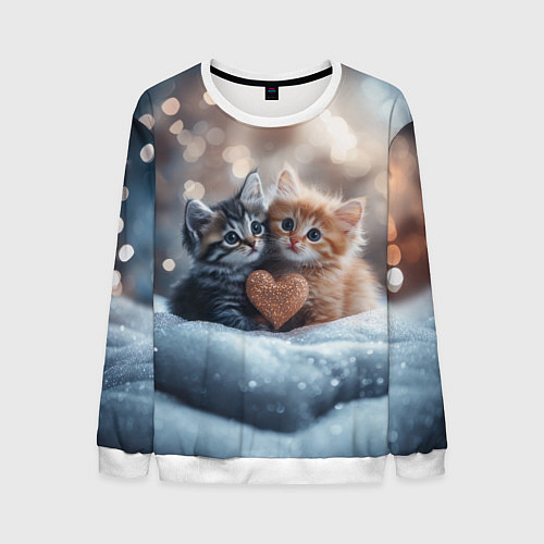 Мужской свитшот Влюбленные котята с сердечком / 3D-Белый – фото 1