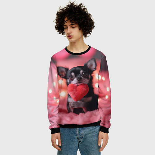 Мужской свитшот Чихуахуа с сердечком / 3D-Черный – фото 3