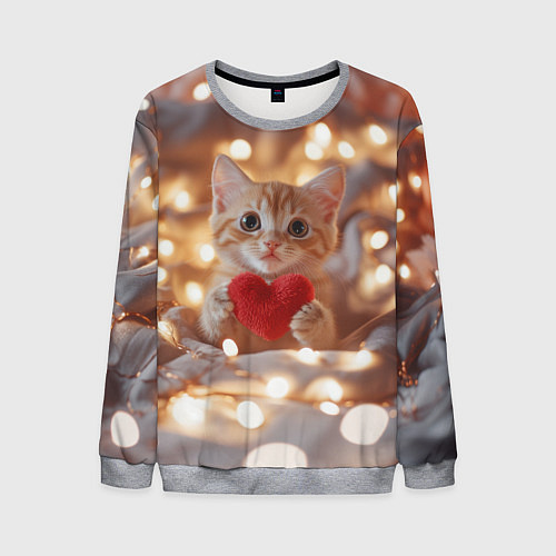 Мужской свитшот Кошечка держит в лапках сердечко / 3D-Меланж – фото 1