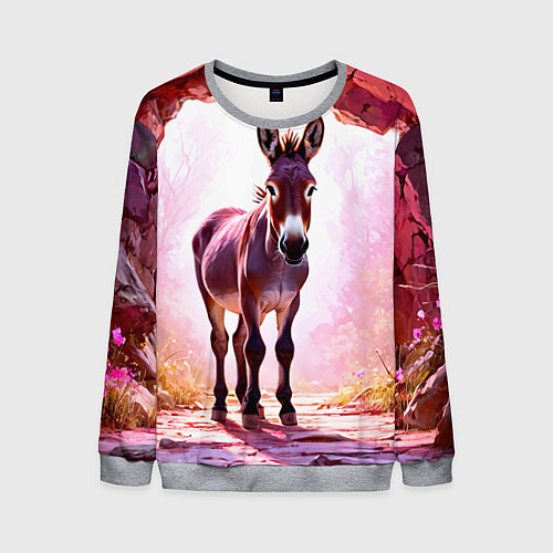 Мужской свитшот Осел в розовом свете / 3D-Меланж – фото 1