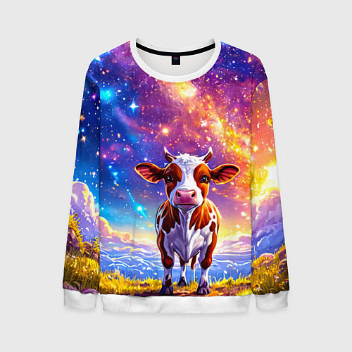 Мужской свитшот Коровка и звездное небо / 3D-Белый – фото 1