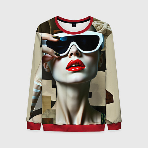 Мужской свитшот Коллаж с девушкой в очках / 3D-Красный – фото 1