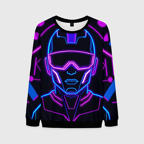 Мужской свитшот Неоновый кибер силует / 3D-Черный – фото 1