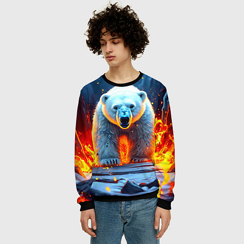 Мужской свитшот Белый медведь в огне / 3D-Черный – фото 3