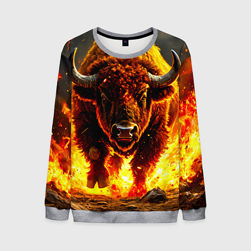 Мужской свитшот Буйвол в огне / 3D-Меланж – фото 1