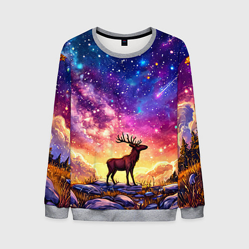 Мужской свитшот Лось и звездное небо / 3D-Меланж – фото 1