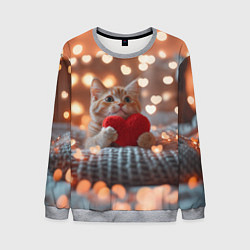 Мужской свитшот Котик с сердечком на фоне боке