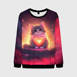 Мужской свитшот Пушистый котик с сердечком