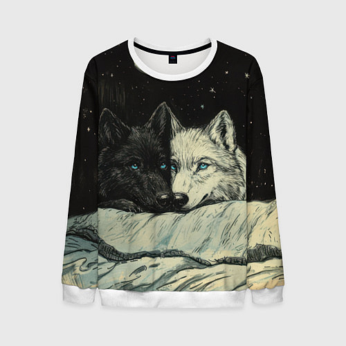 Мужской свитшот Черный волк и белая волчица / 3D-Белый – фото 1