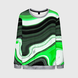 Свитшот мужской Волнистые горизонтальные чёрно-зелёные полосы на б, цвет: 3D-меланж
