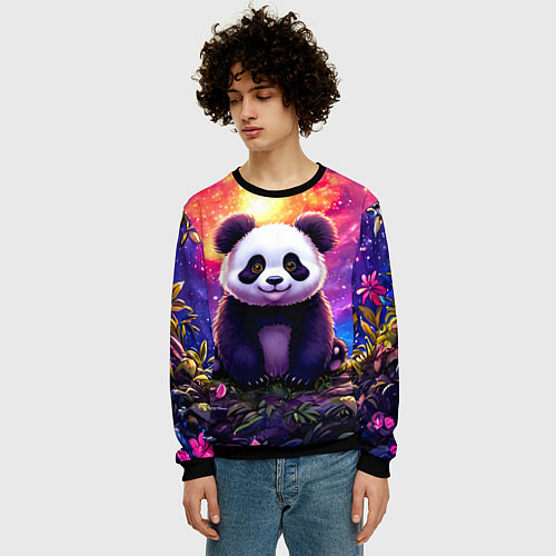 Мужской свитшот Панда и космическое небо / 3D-Черный – фото 3
