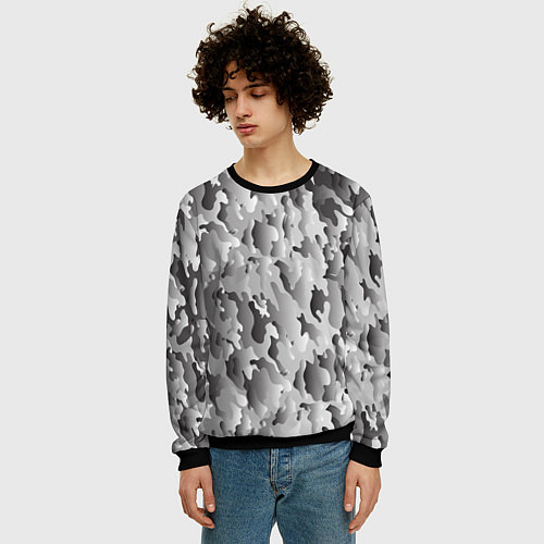 Мужской свитшот Монохромный камуфляж / 3D-Черный – фото 3