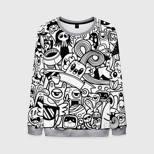 Мужской свитшот Black and white doddle monsters / 3D-Меланж – фото 1