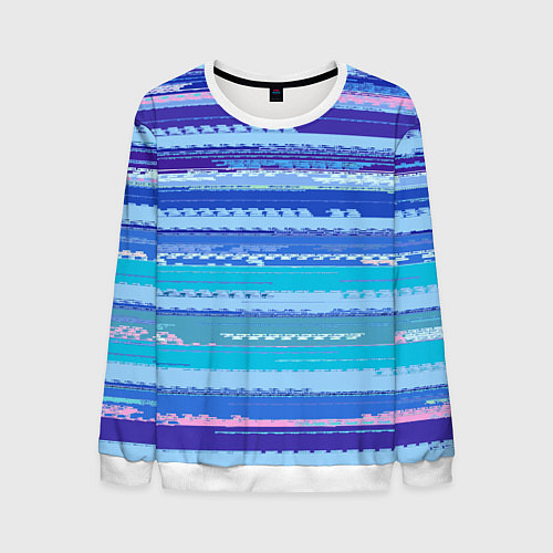 Мужской свитшот Морской сине-голубой абстрактные полосы / 3D-Белый – фото 1