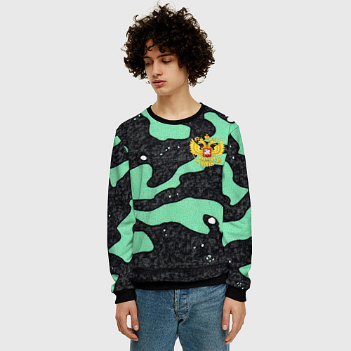 Мужской свитшот Текстурный черно-зеленый камуфляж / 3D-Черный – фото 3