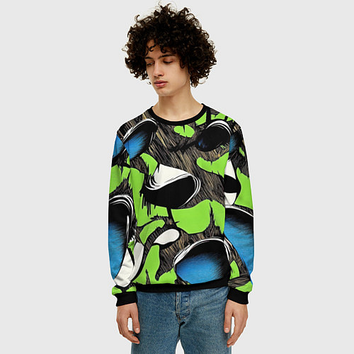 Мужской свитшот Объемный камуфляж из слоев / 3D-Черный – фото 3