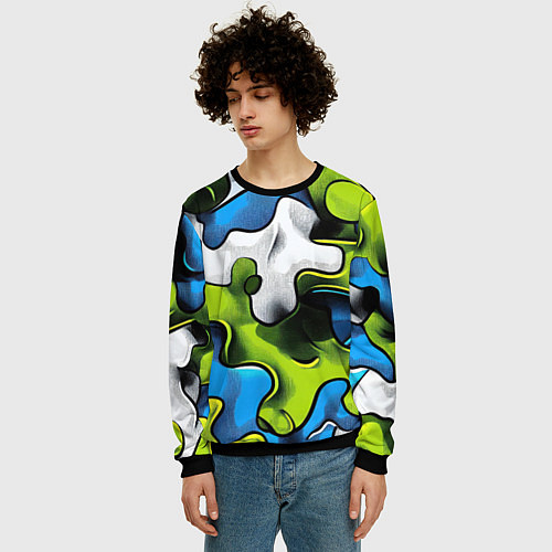 Мужской свитшот Камуфляж в стиле графитти / 3D-Черный – фото 3