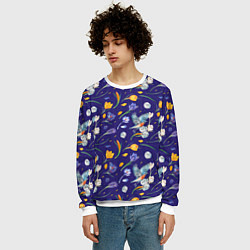 Свитшот мужской Зяблик и крокусы, цвет: 3D-белый — фото 2