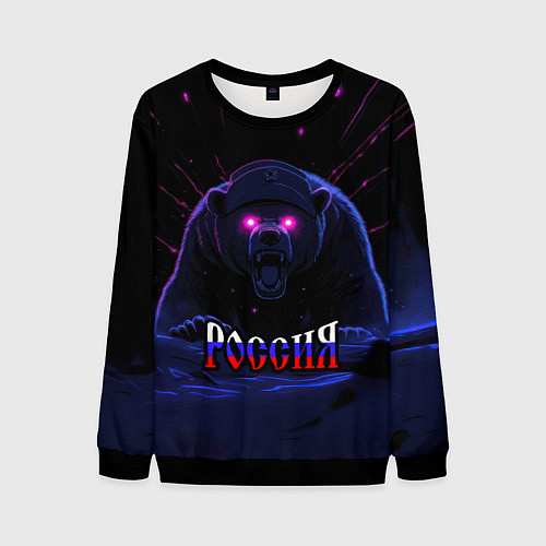 Мужской свитшот Россия агрессивный медведь / 3D-Черный – фото 1