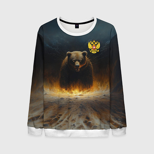 Мужской свитшот Русский медведь в огненном поле / 3D-Белый – фото 1