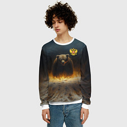 Свитшот мужской Русский медведь в огненном поле, цвет: 3D-белый — фото 2