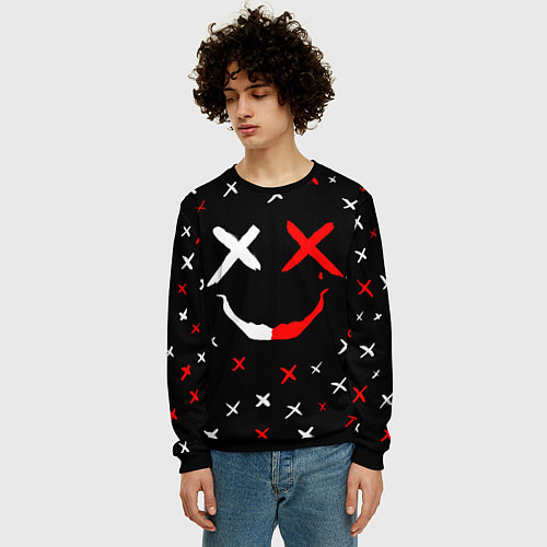 Мужской свитшот Smile face / 3D-Черный – фото 3