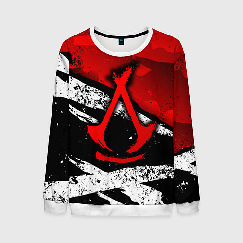 Мужской свитшот Assassins creed: shadows - красная абстракция / 3D-Белый – фото 1