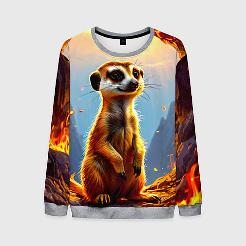 Мужской свитшот Сурикат в огне / 3D-Меланж – фото 1