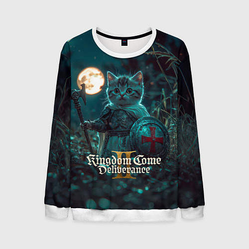 Мужской свитшот Kingdom Come Deliverance 2 котенок рыцарь / 3D-Белый – фото 1