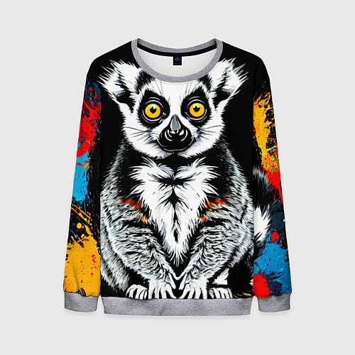 Мужской свитшот Лемур на черном / 3D-Меланж – фото 1